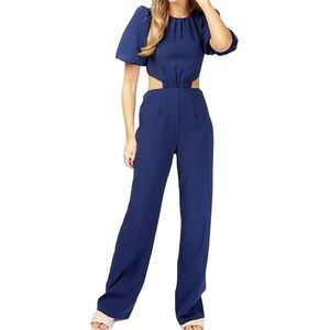 LITTLE MISTRESS LONDON EUC Tempest tie back cut-out jumpsuit in Navy Size L